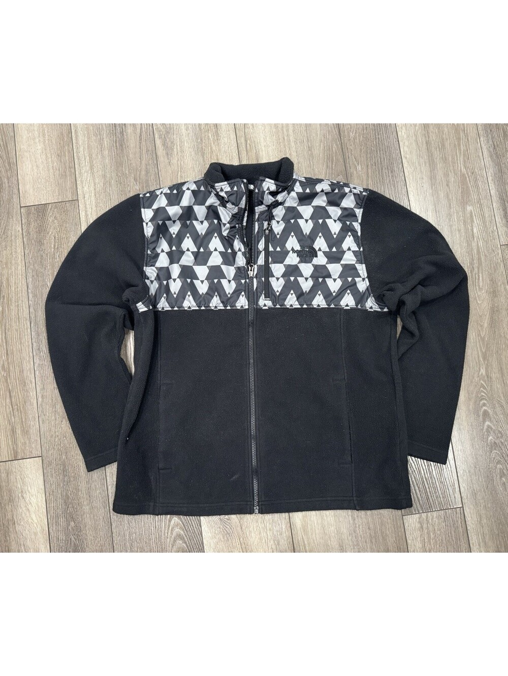 The North Face Fleece Full Zip Jacket Rare Pattern Men Large Black Gray